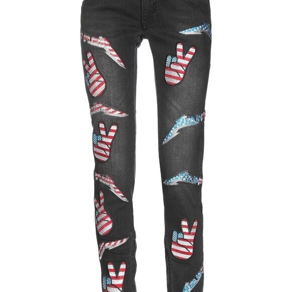 PHILIPP PLEIN Illegal Tight Club Crystal Skinny Jeans Stiletto Grey Size 26 NWT - Picture 3 of 9